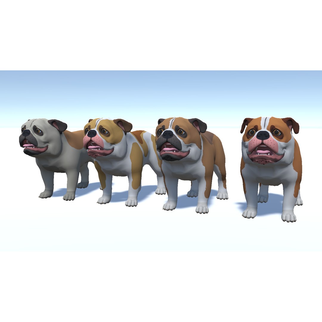 Cartoon Bulldog 3D Model – Low Poly Rigged Character with Animations - View 8