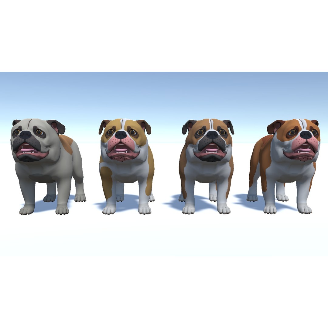 Cartoon Bulldog 3D Model – Low Poly Rigged Character with Animations - View 9