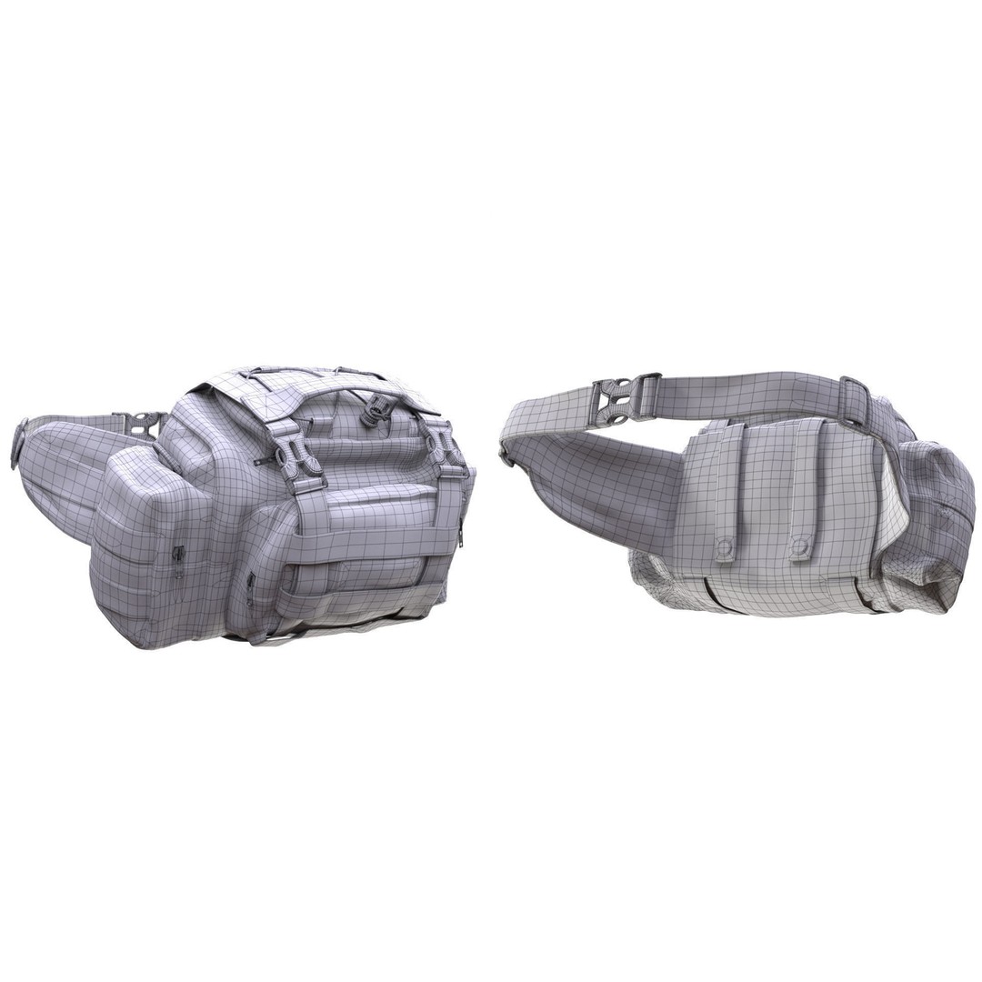 Tactical Waist Bag 3D Model – Rigged Low-Poly Game Asset, FBX, Blender