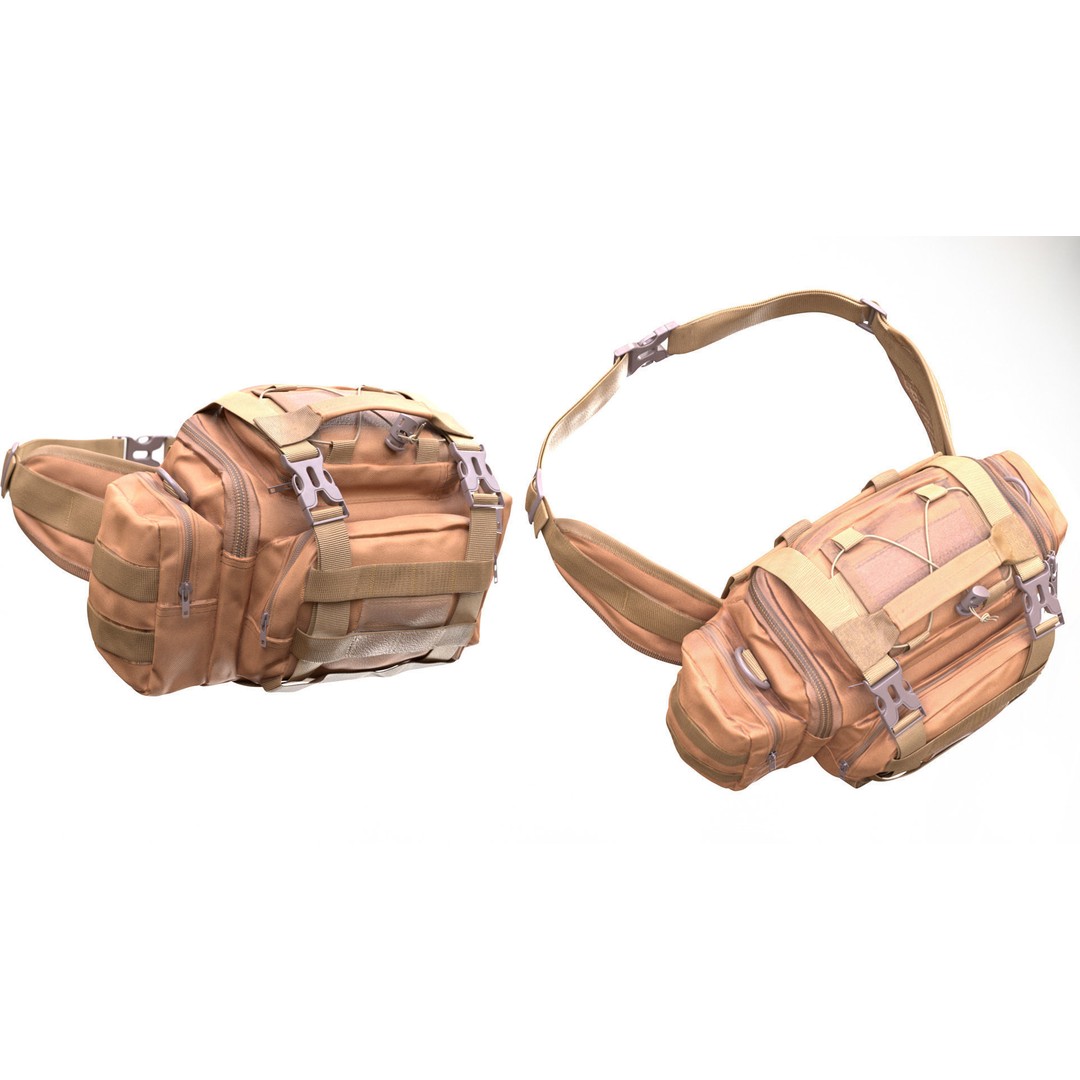 Tactical Waist Bag 3D Model – Rigged Low-Poly Game Asset, FBX, Blender - View 4