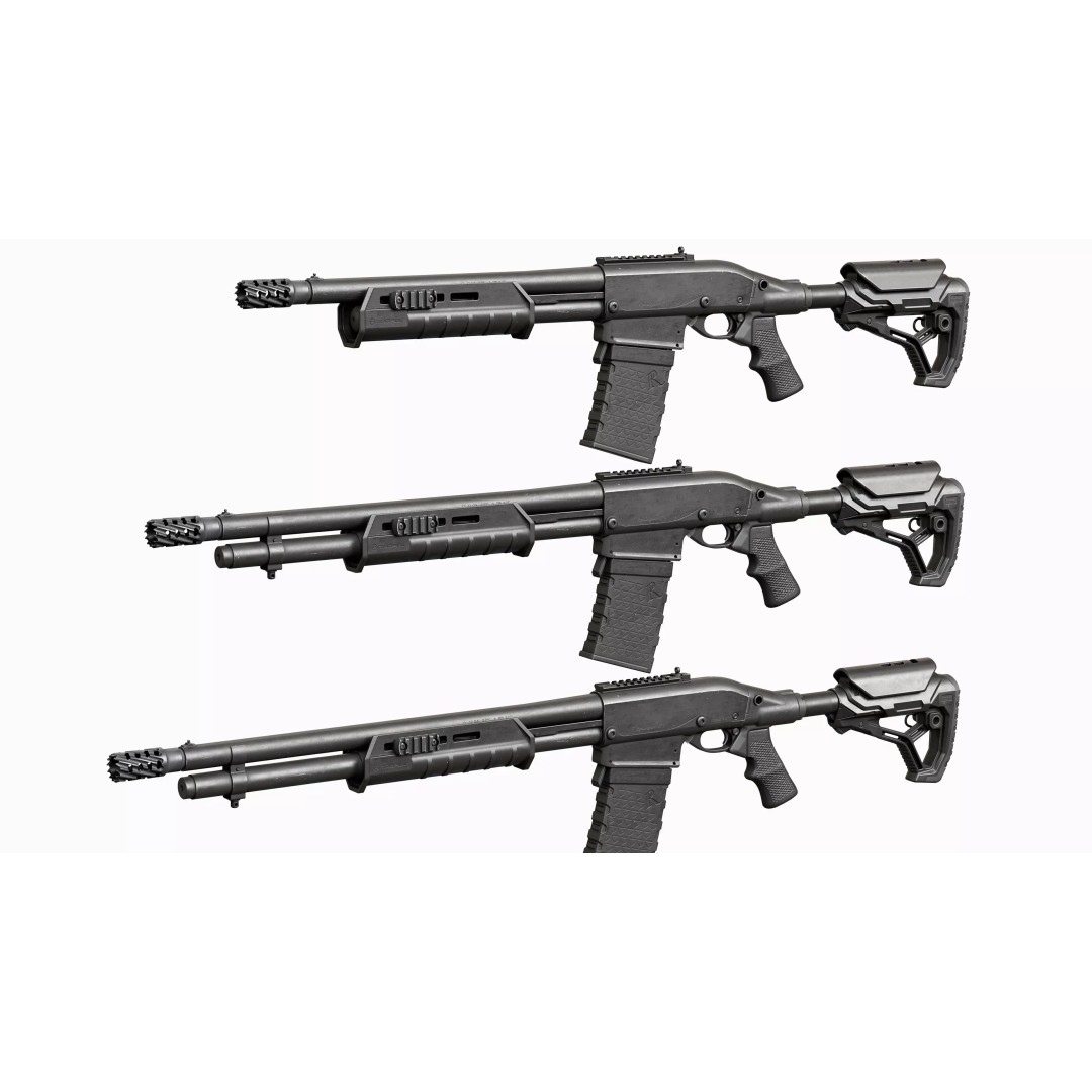 Remington 870 Shotgun 3D Model – Low Poly Game Asset, PBR, FBX, OBJ - View 3