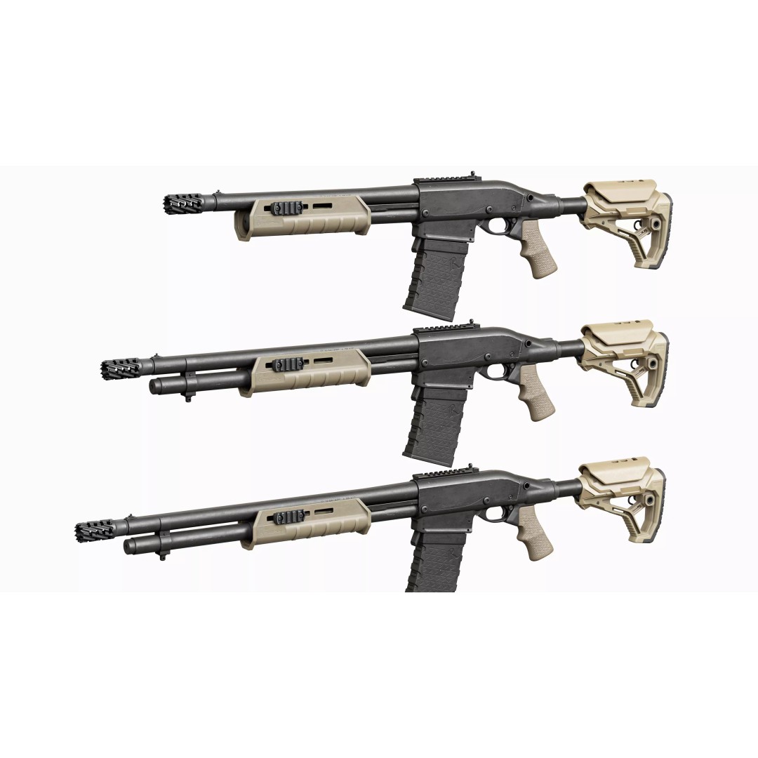Remington 870 Shotgun 3D Model – Low Poly Game Asset, PBR, FBX, OBJ - View 4