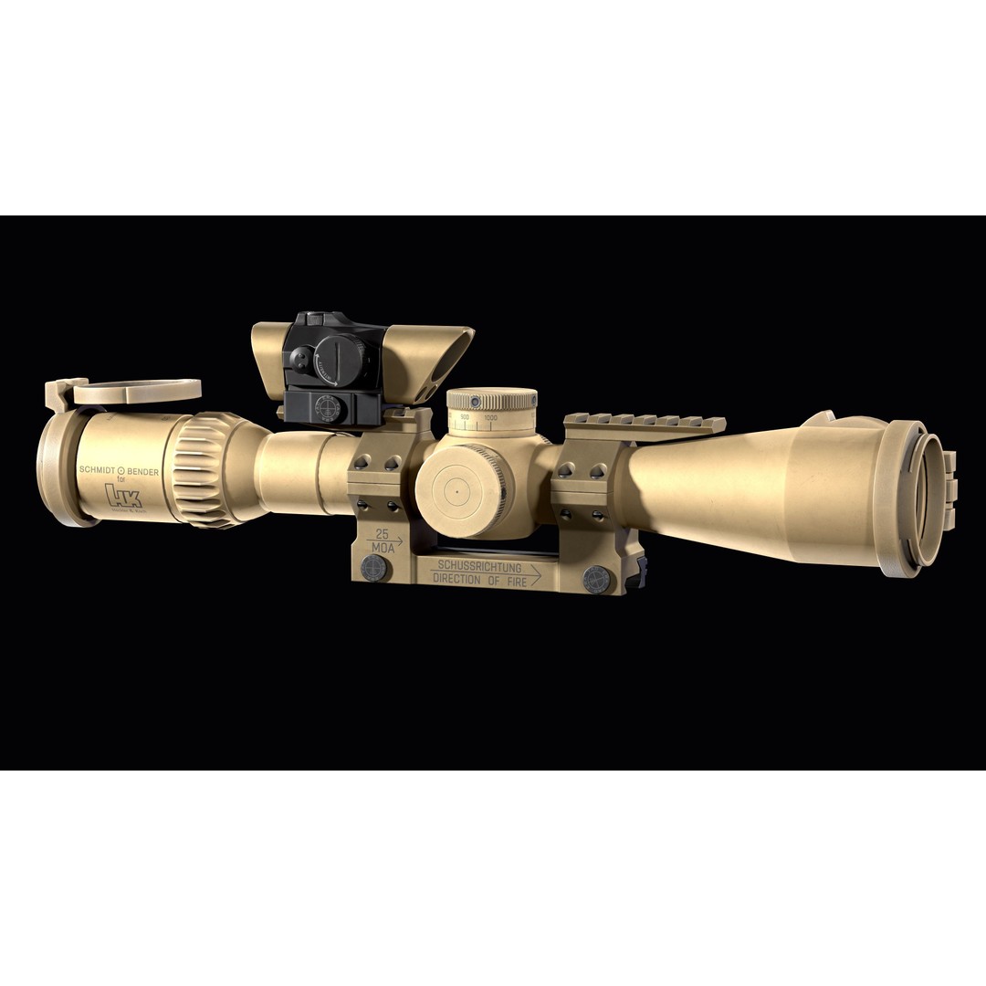 Schmidt Bender 3D Model – Low Poly Rifle Scope with Red Dot Sight - View 10