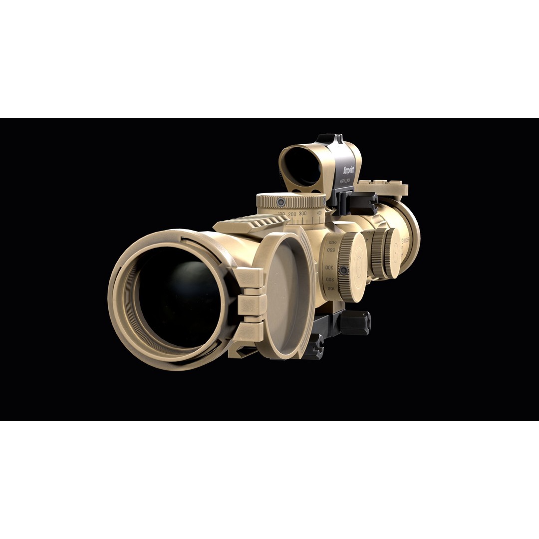 Schmidt Bender 3D Model – Low Poly Rifle Scope with Red Dot Sight - View 13