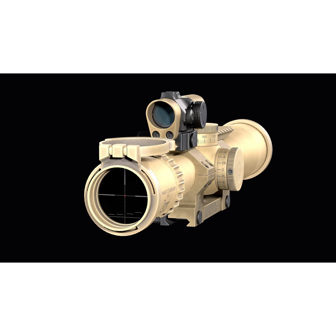 Schmidt Bender 3D Model – Low Poly Rifle Scope with Red Dot Sight - View 14