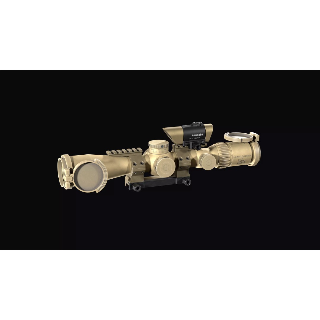 Schmidt Bender 3D Model – Low Poly Rifle Scope with Red Dot Sight - View 2