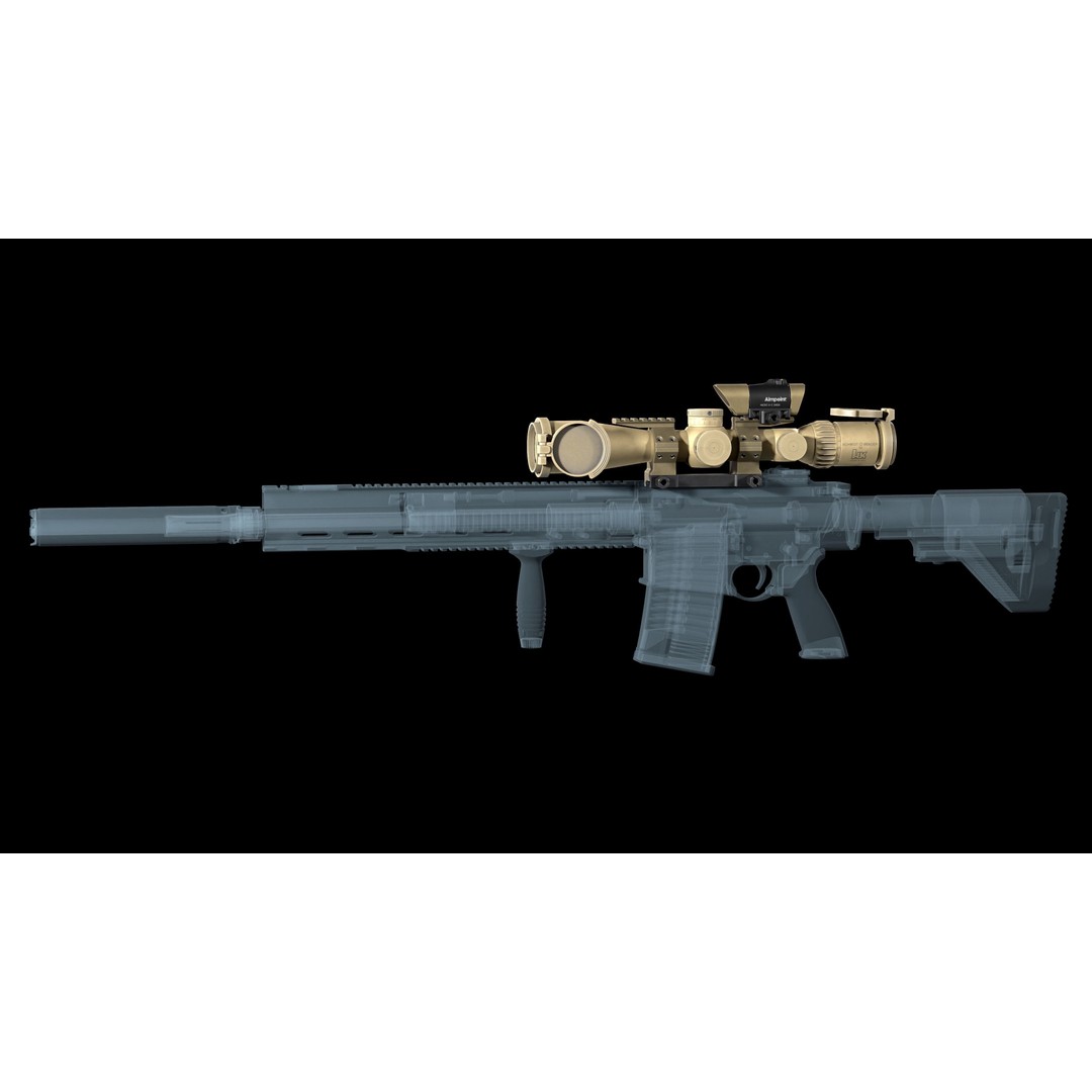 Schmidt Bender 3D Model – Low Poly Rifle Scope with Red Dot Sight - View 3