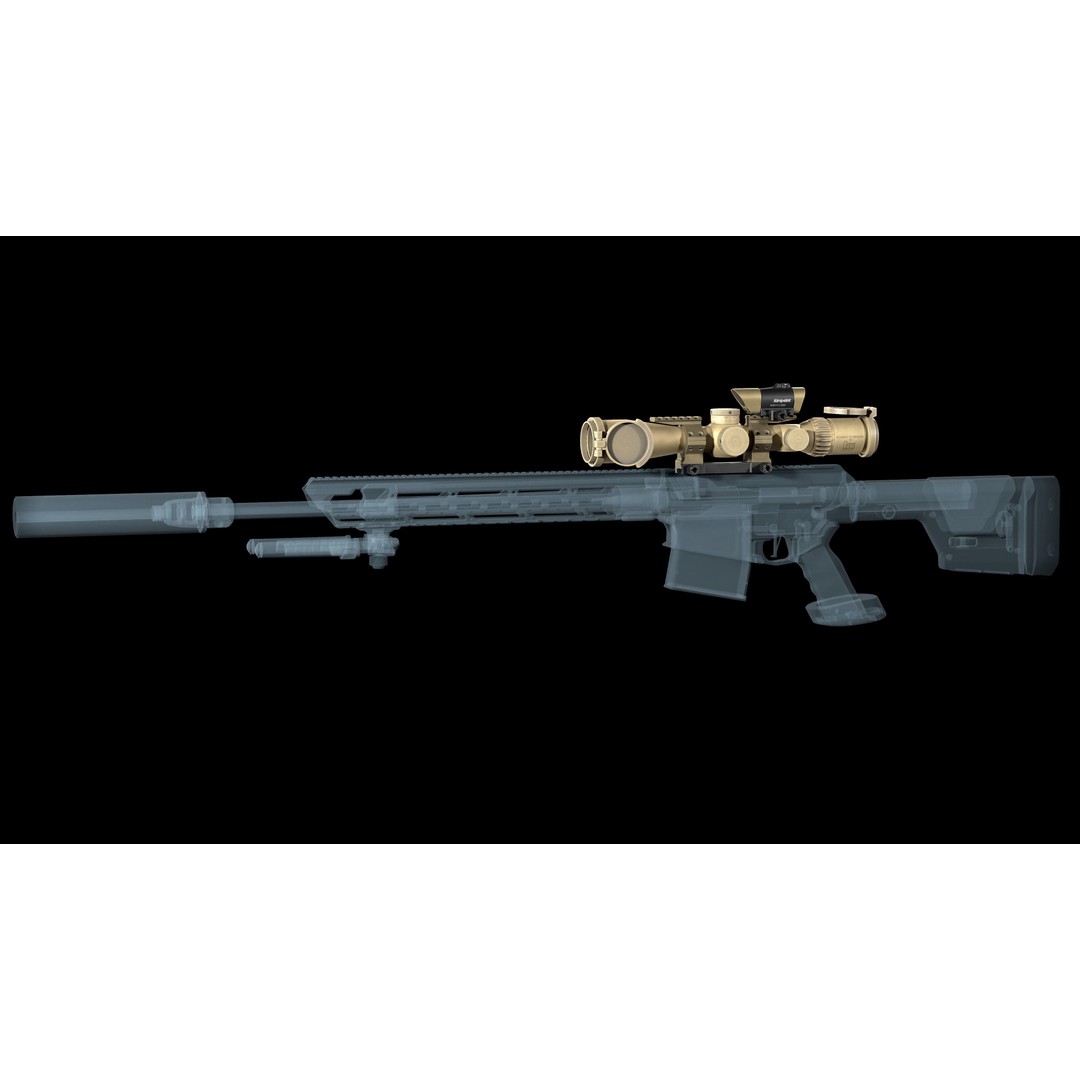 Schmidt Bender 3D Model – Low Poly Rifle Scope with Red Dot Sight - View 4