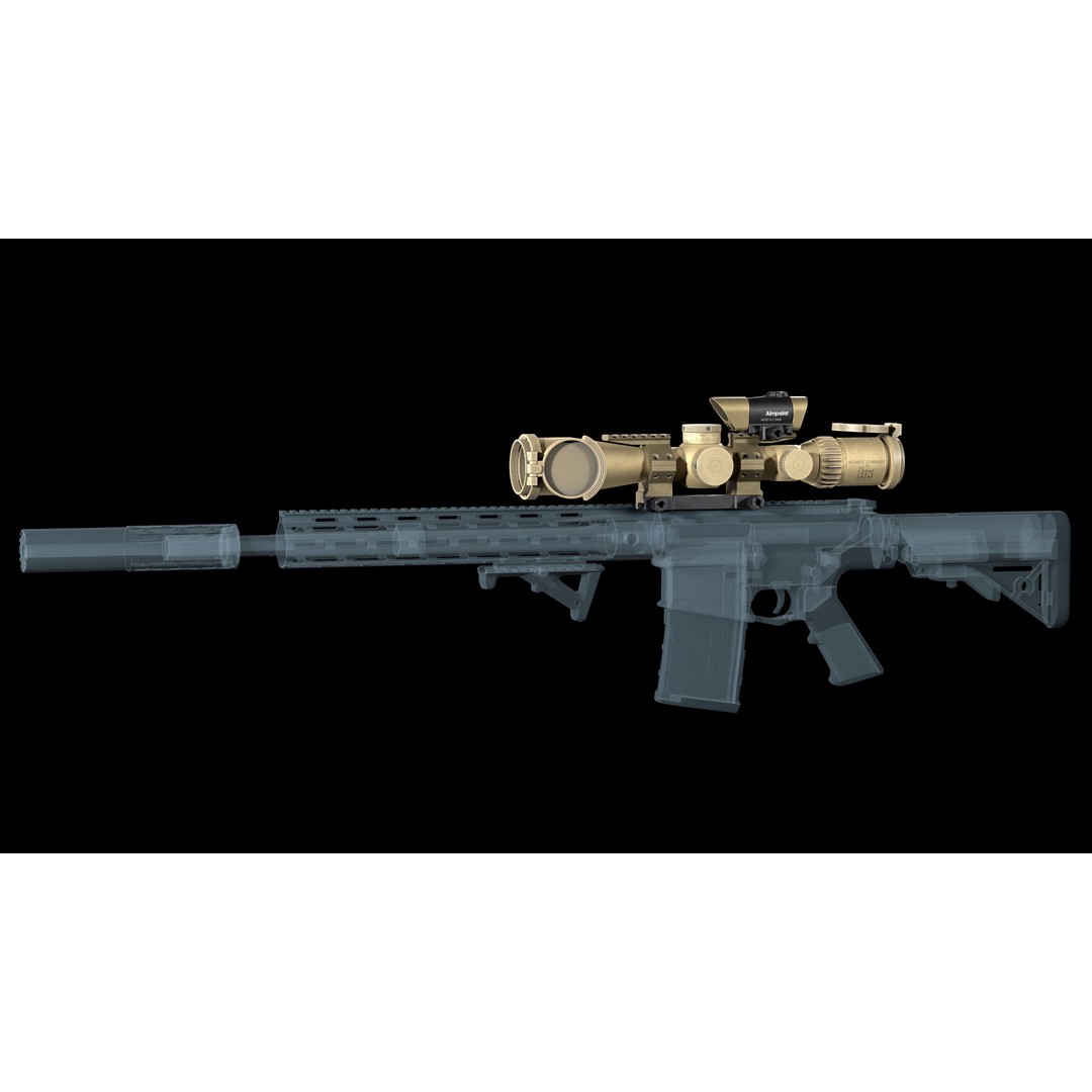 Schmidt Bender 3D Model – Low Poly Rifle Scope with Red Dot Sight - View 6