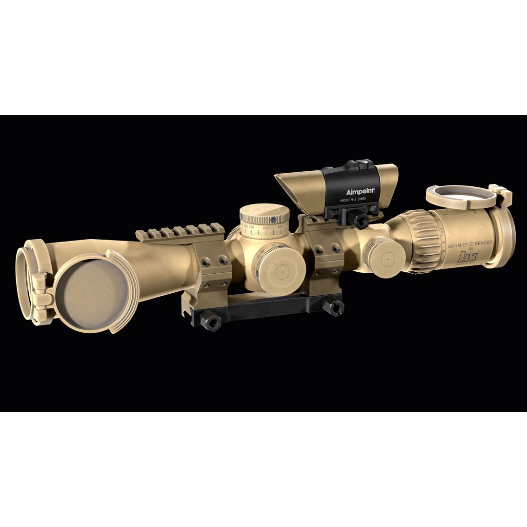 Schmidt Bender 3D Model – Low Poly Rifle Scope with Red Dot Sight - View 7