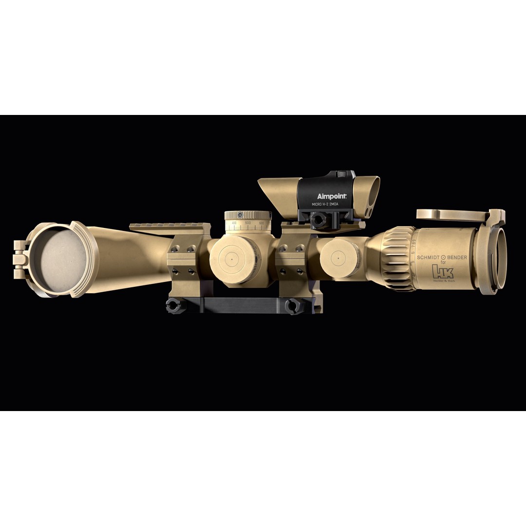 Schmidt Bender 3D Model – Low Poly Rifle Scope with Red Dot Sight - View 8