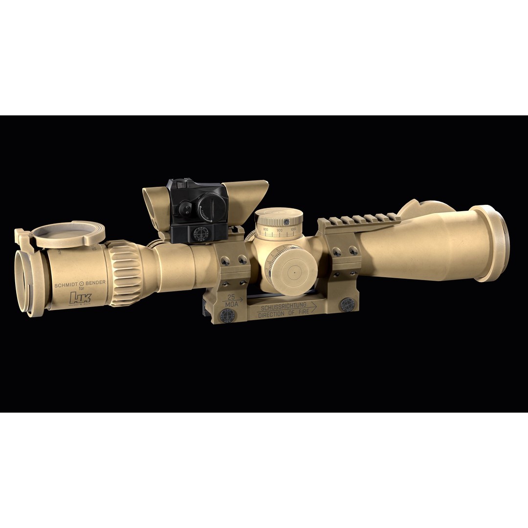 Schmidt Bender 3D Model – Low Poly Rifle Scope with Red Dot Sight - View 9