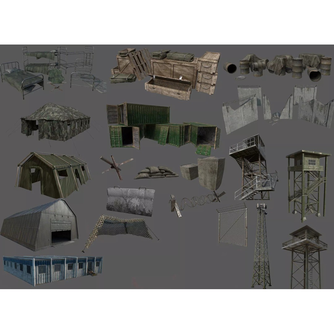 Military Base 3D Model – Low Poly Game Asset, FBX, PBR Textures - View 2