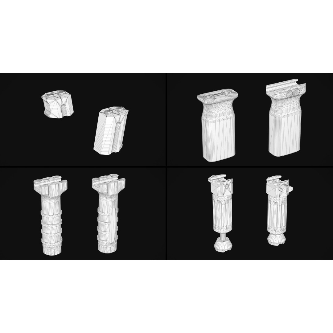 Weapon Grips 3D Model – Low Poly Pack with PBR Textures, FBX & OBJ
