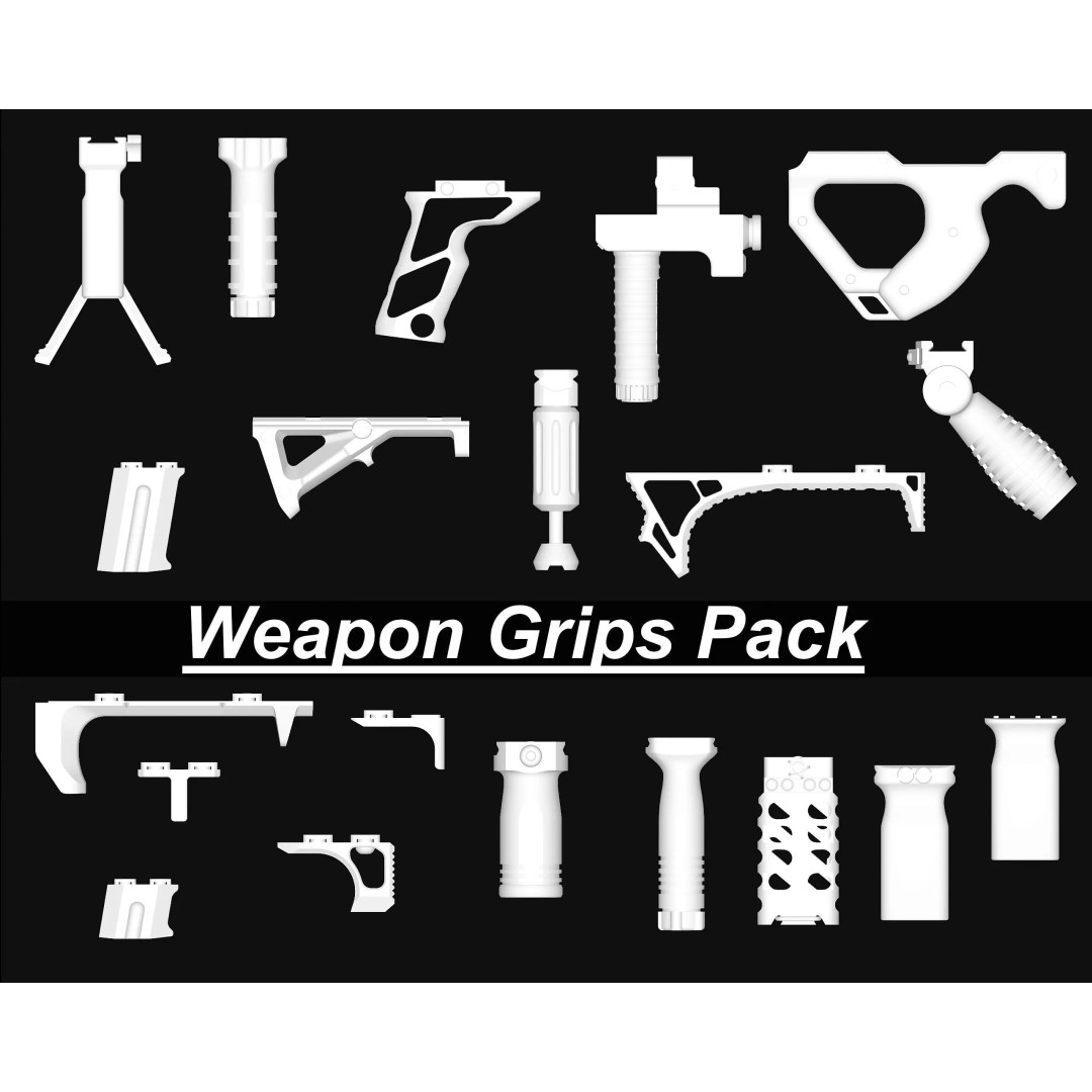 Weapon Grips 3D Model – Low Poly Pack with PBR Textures, FBX & OBJ - View 2