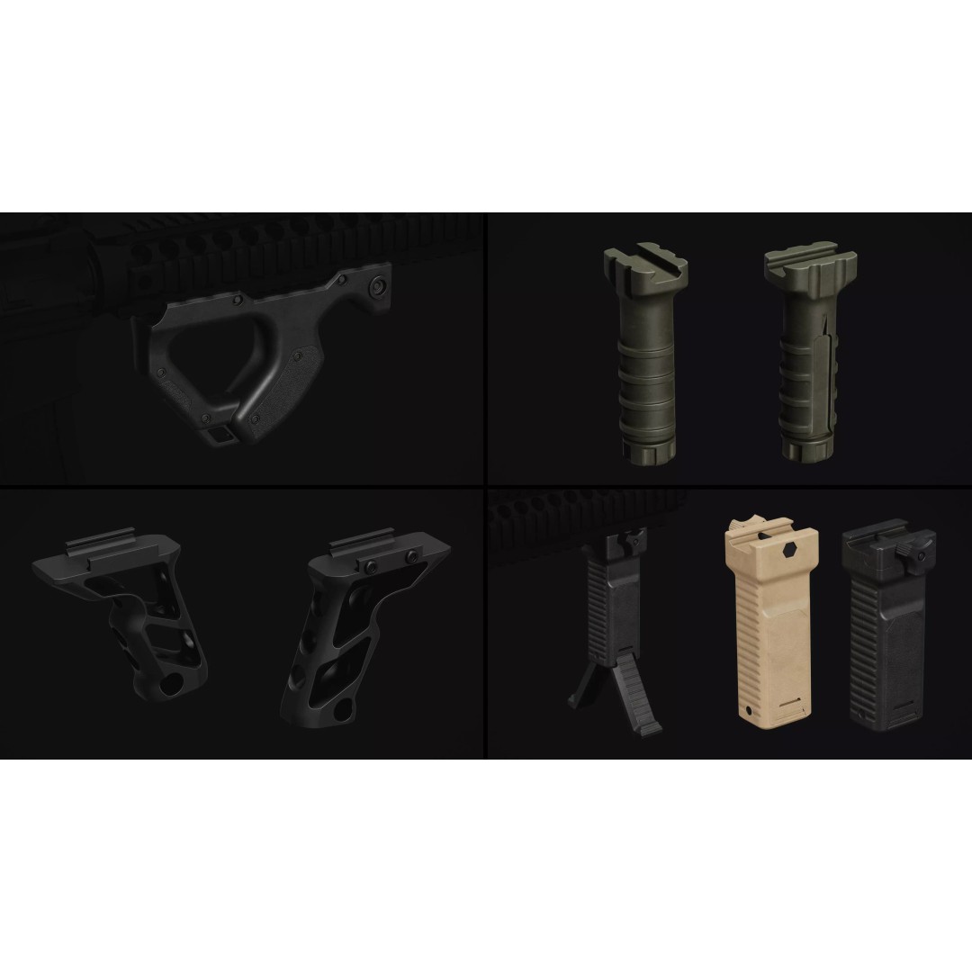Weapon Grips 3D Model – Low Poly Pack with PBR Textures, FBX & OBJ - View 3