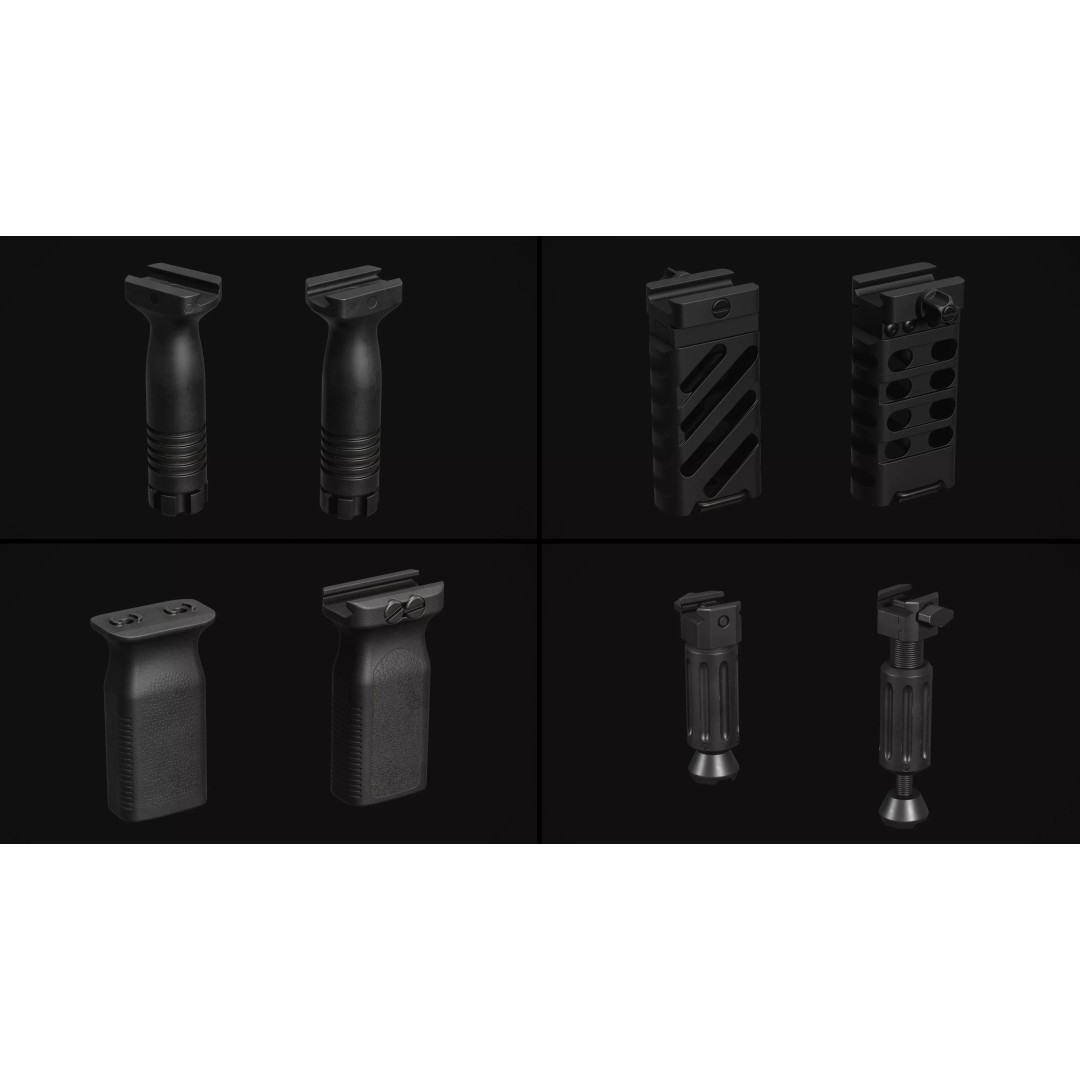Weapon Grips 3D Model – Low Poly Pack with PBR Textures, FBX & OBJ - View 4