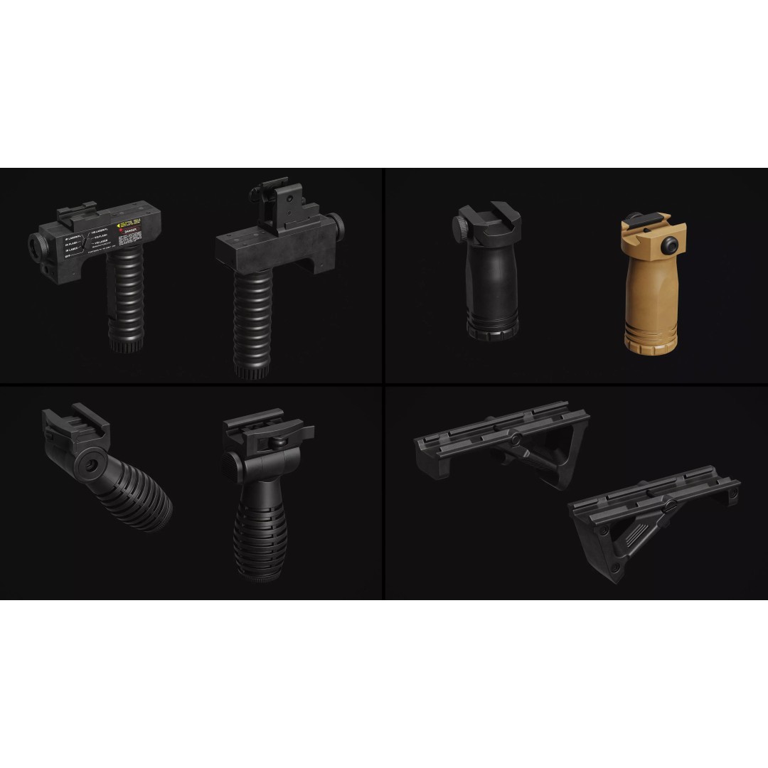 Weapon Grips 3D Model – Low Poly Pack with PBR Textures, FBX & OBJ - View 7