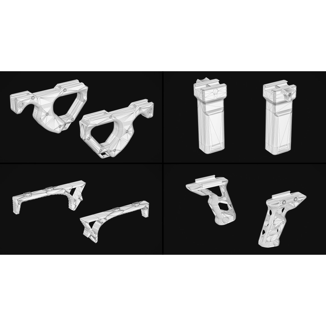 Weapon Grips 3D Model – Low Poly Pack with PBR Textures, FBX & OBJ - View 8