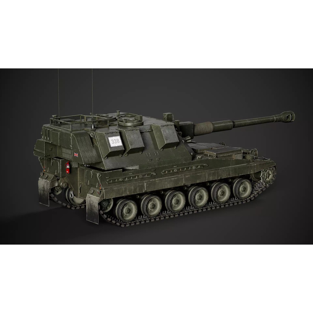 AS-90 3D Model – Low Poly Game Ready Tank with PBR Textures - View 7