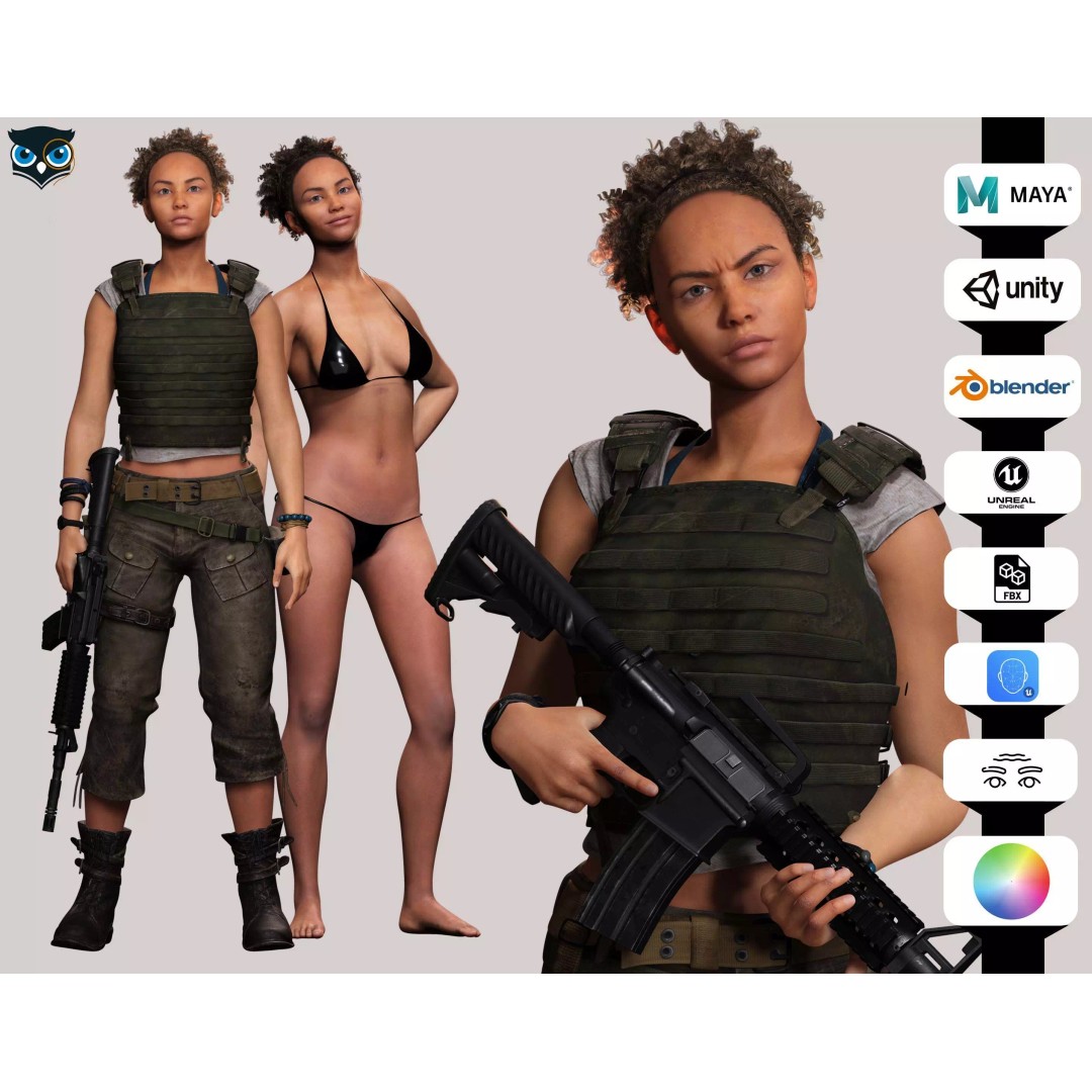 Kali 3D Model – Survival Style Low Poly Character, Game Ready - View 2