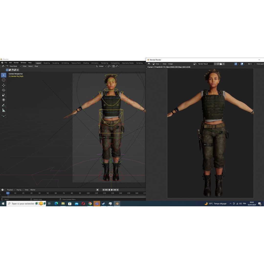 Kali 3D Model – Survival Style Low Poly Character, Game Ready - View 32
