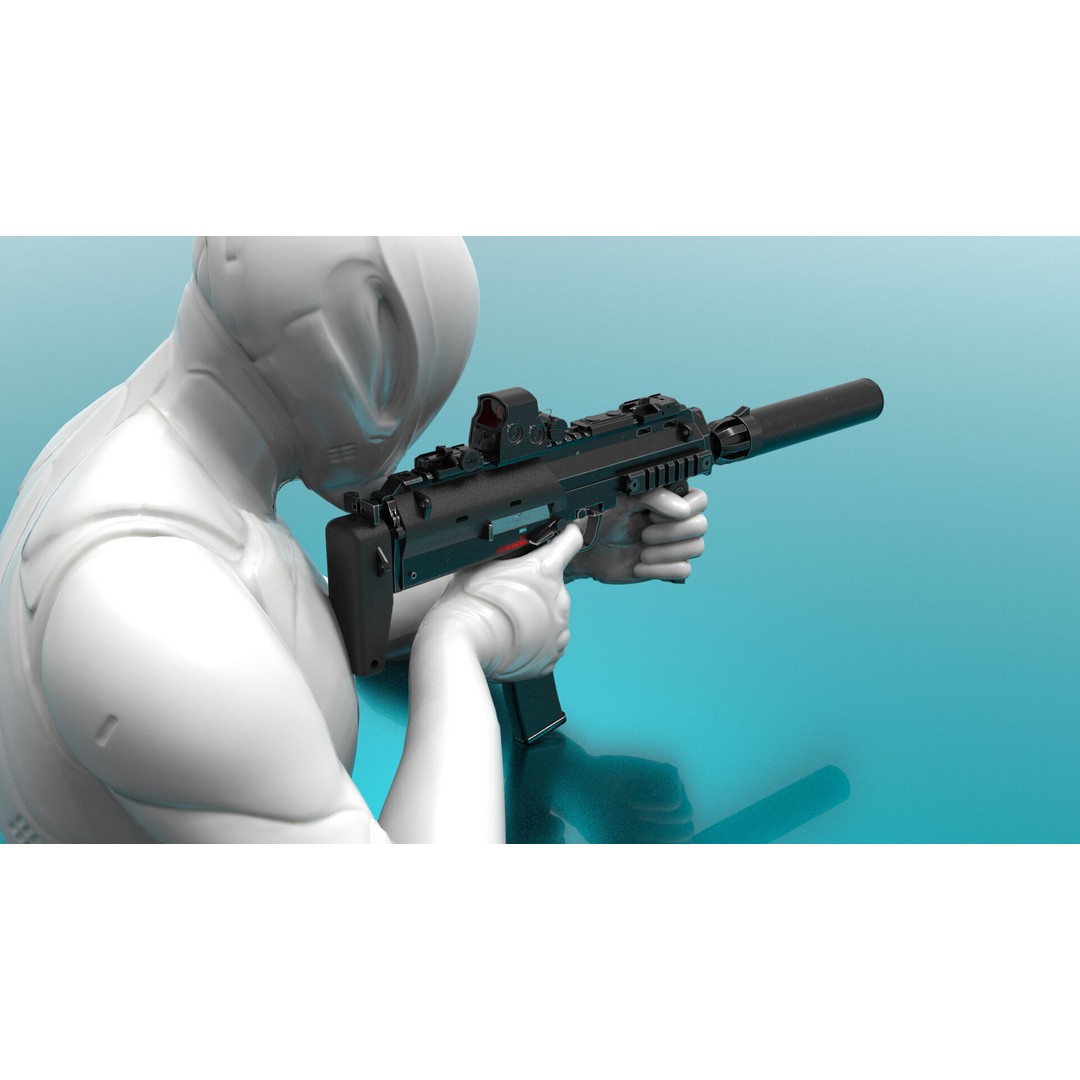Mp7 Submachine Gun 3D Model – Low Poly Game Asset, FBX, Rigged - View 10