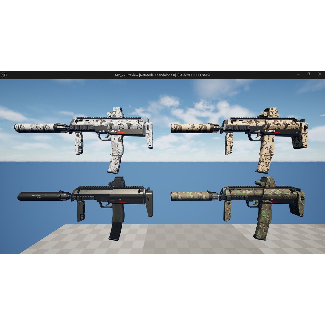 Mp7 Submachine Gun 3D Model – Low Poly Game Asset, FBX, Rigged - View 13