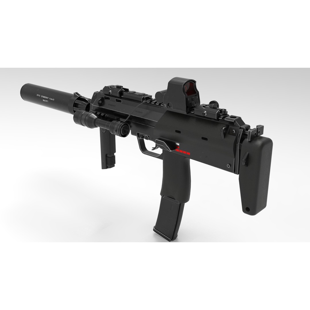 Mp7 Submachine Gun 3D Model – Low Poly Game Asset, FBX, Rigged - View 3