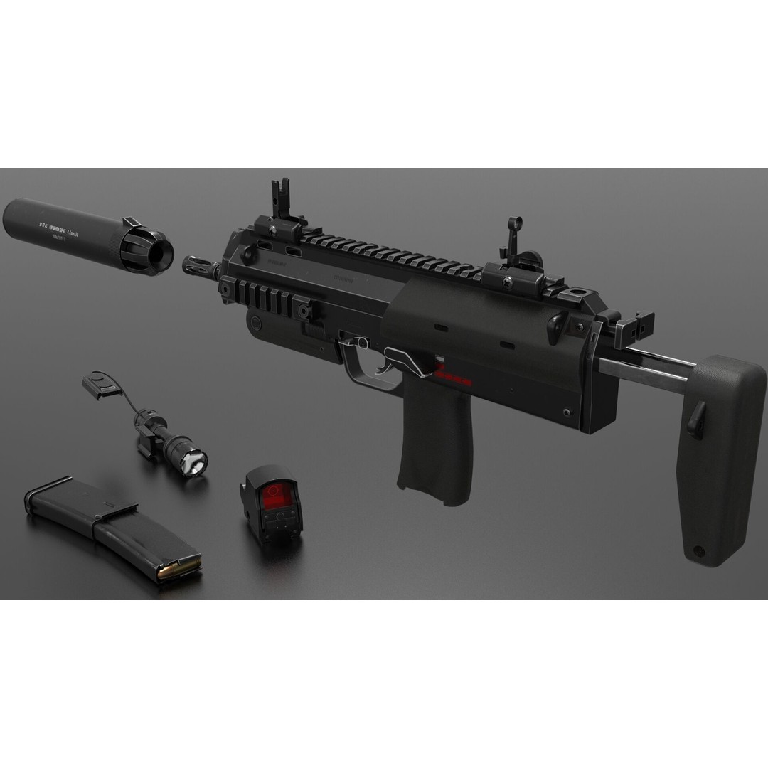 Mp7 Submachine Gun 3D Model – Low Poly Game Asset, FBX, Rigged - View 4