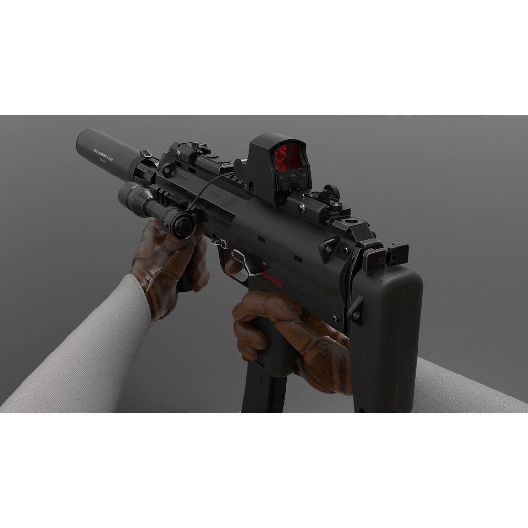 Mp7 Submachine Gun 3D Model – Low Poly Game Asset, FBX, Rigged - View 6