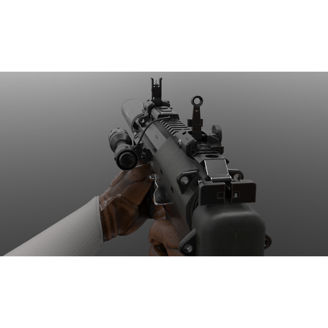 Mp7 Submachine Gun 3D Model – Low Poly Game Asset, FBX, Rigged - View 7