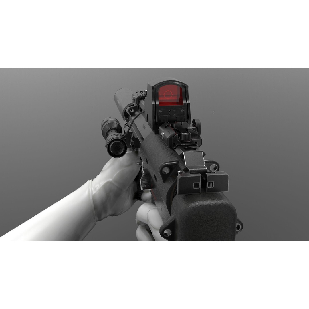 Mp7 Submachine Gun 3D Model – Low Poly Game Asset, FBX, Rigged - View 8