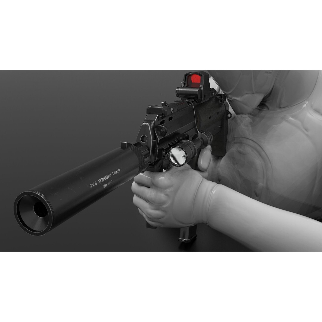 Mp7 Submachine Gun 3D Model – Low Poly Game Asset, FBX, Rigged - View 9