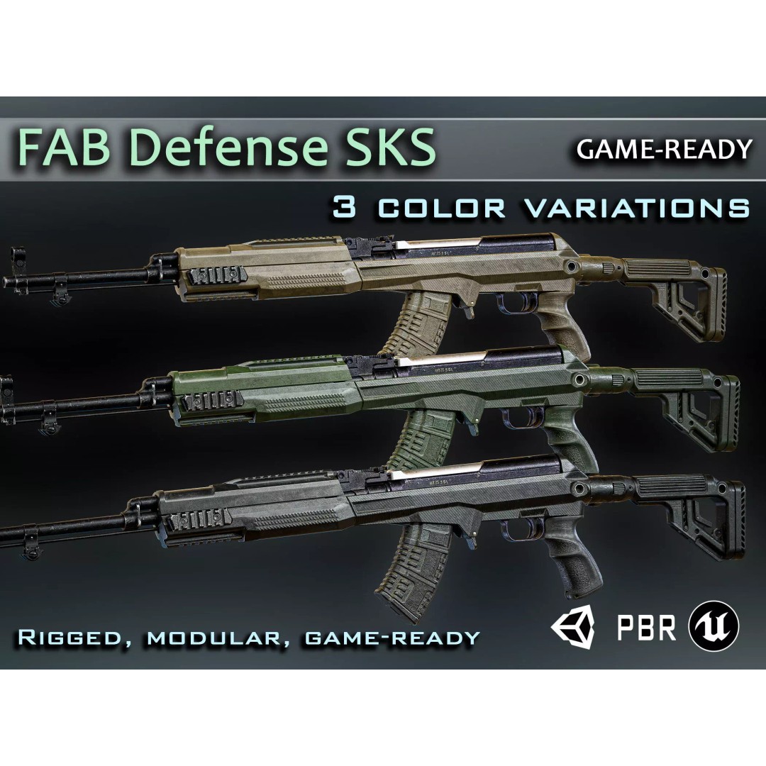 SKS Carbine 3D Model – Low Poly Tactical Asset, Rigged, FBX - View 2