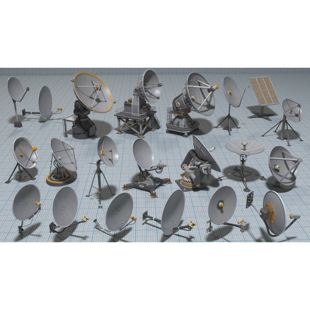 Antennas 3D Model – Low Poly Collection of 21 Textured Pieces, FBX - View 2