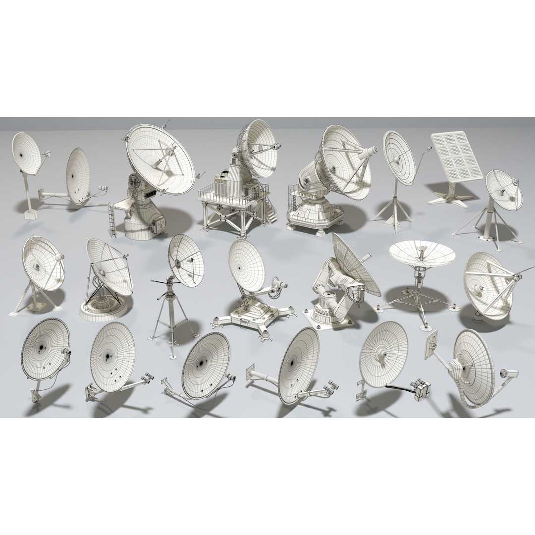Antennas 3D Model – Low Poly Collection of 21 Textured Pieces, FBX - View 3