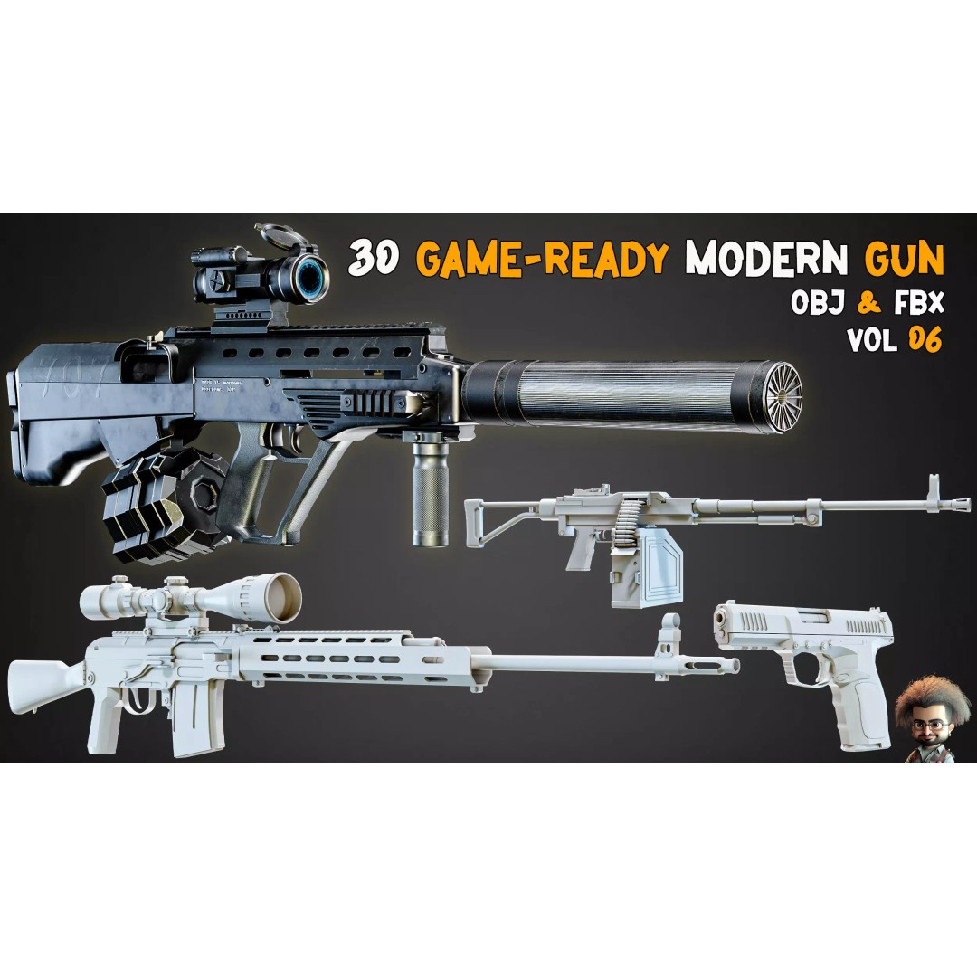 Modern Gun 3D Model – Low Poly Game-Ready Asset, FBX, OBJ, Blender - View 2