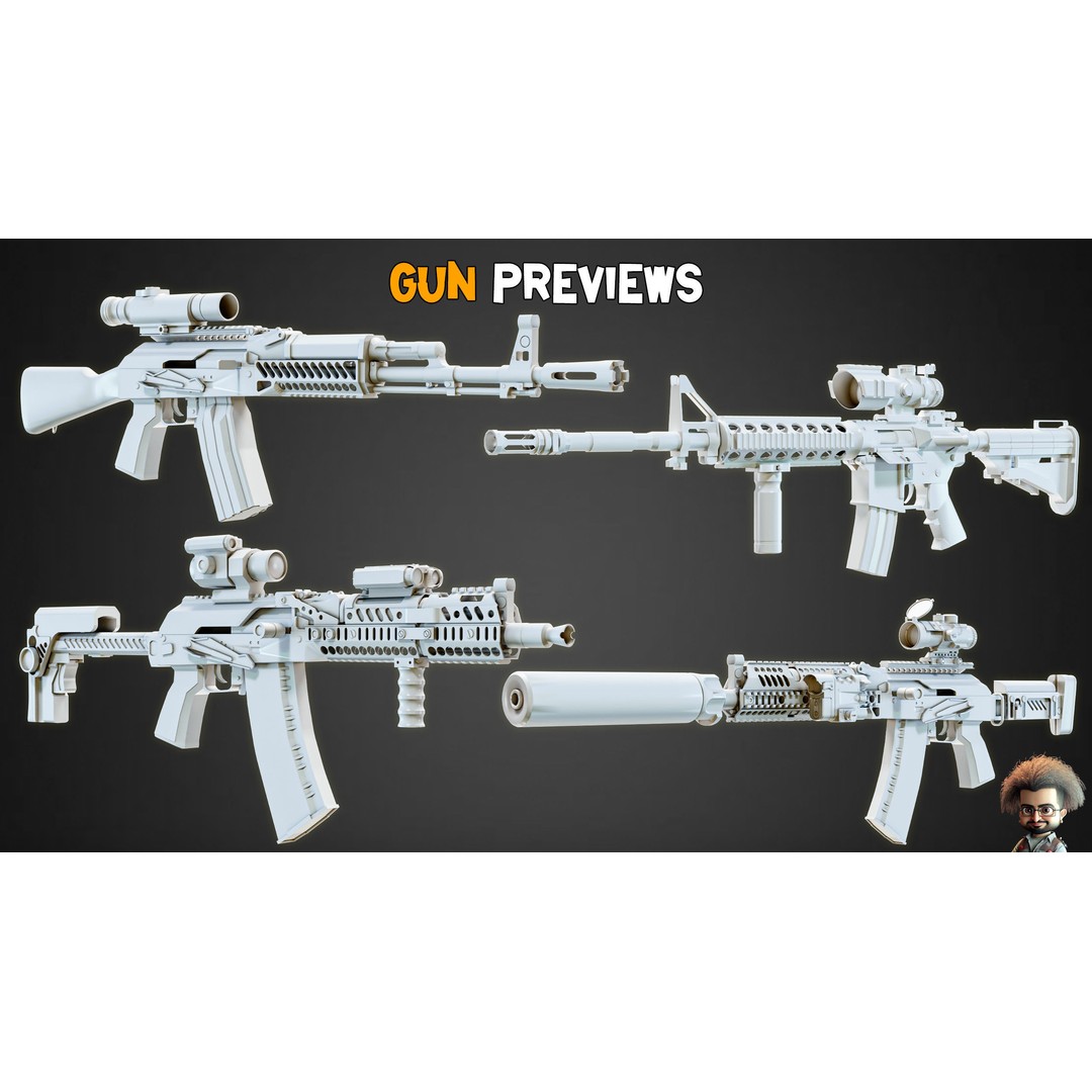 Modern Gun 3D Model – Low Poly Game-Ready Asset, FBX, OBJ, Blender - View 3