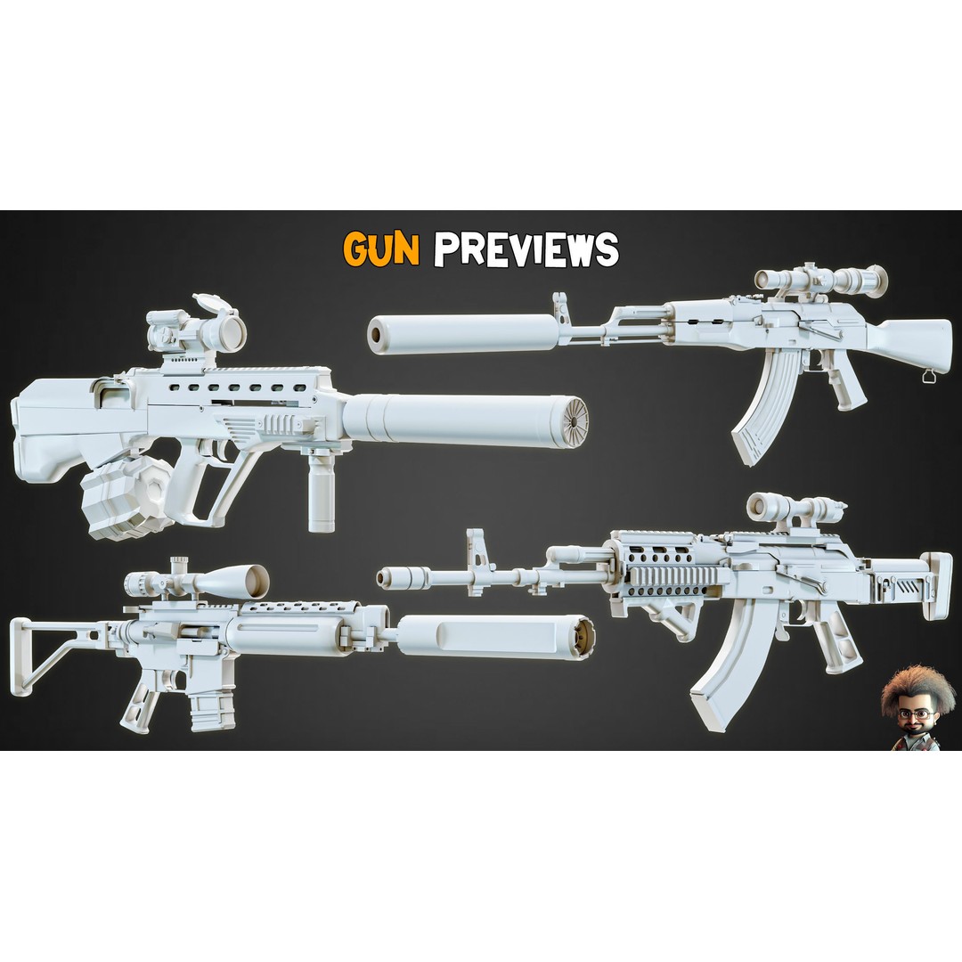 Modern Gun 3D Model – Low Poly Game-Ready Asset, FBX, OBJ, Blender - View 4