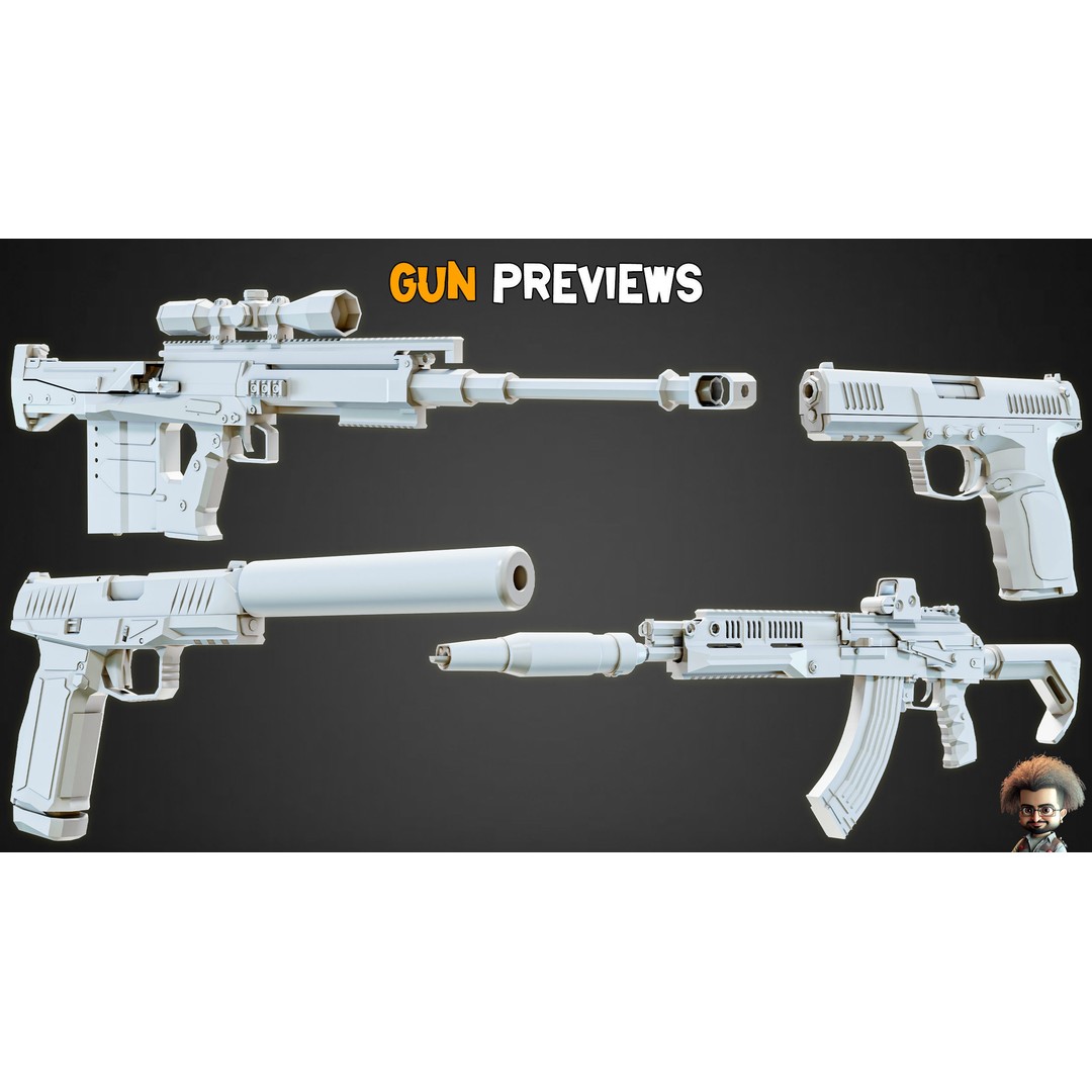 Modern Gun 3D Model – Low Poly Game-Ready Asset, FBX, OBJ, Blender - View 8