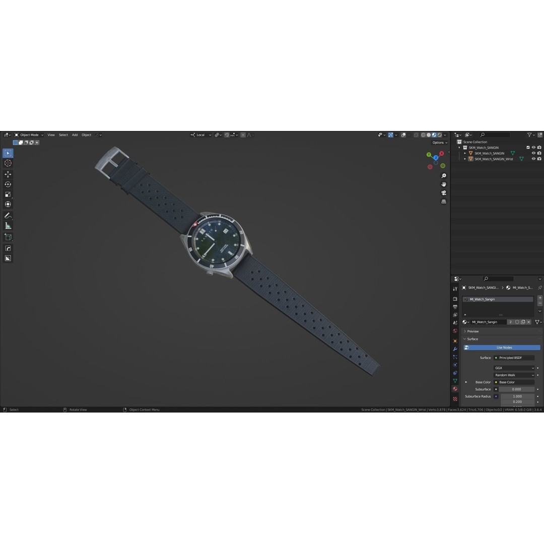 Sangin Neptune Wrist Watch 3D Model – Low Poly Game-Ready Asset, FBX