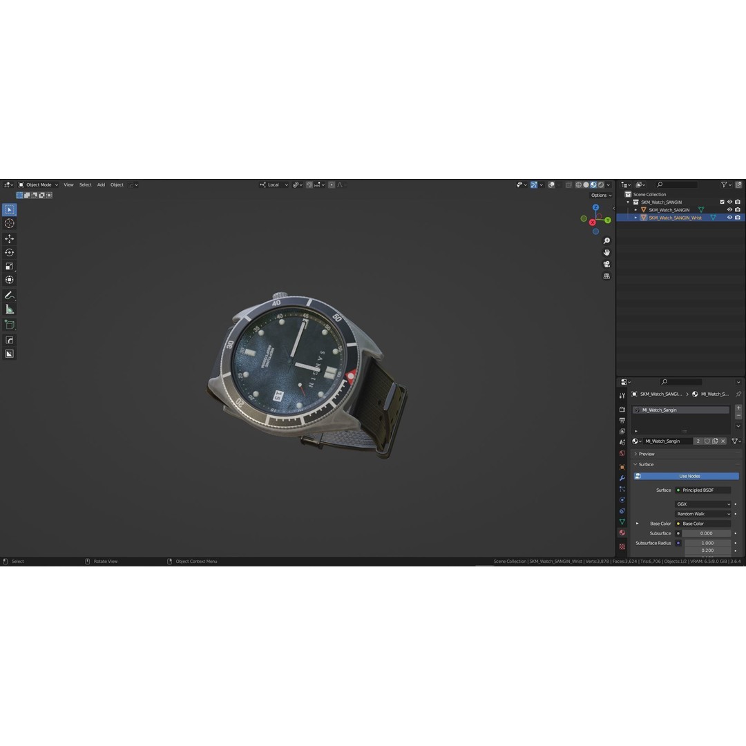 Sangin Neptune Wrist Watch 3D Model – Low Poly Game-Ready Asset, FBX - View 11
