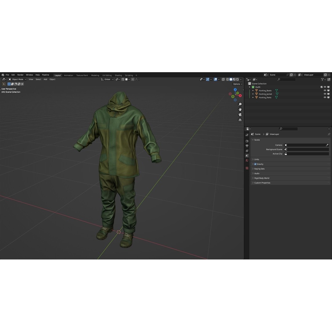 Male Hunting Outfit 3D Model – Low Poly Rigged Character, FBX, Blender - View 4