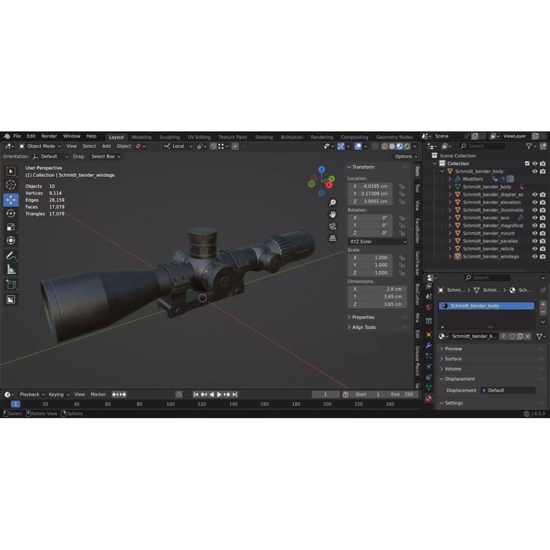 Schmidt & Bender 5-27x56 Sniper Scope 3D Model – Low Poly Game Asset, FBX - View 17