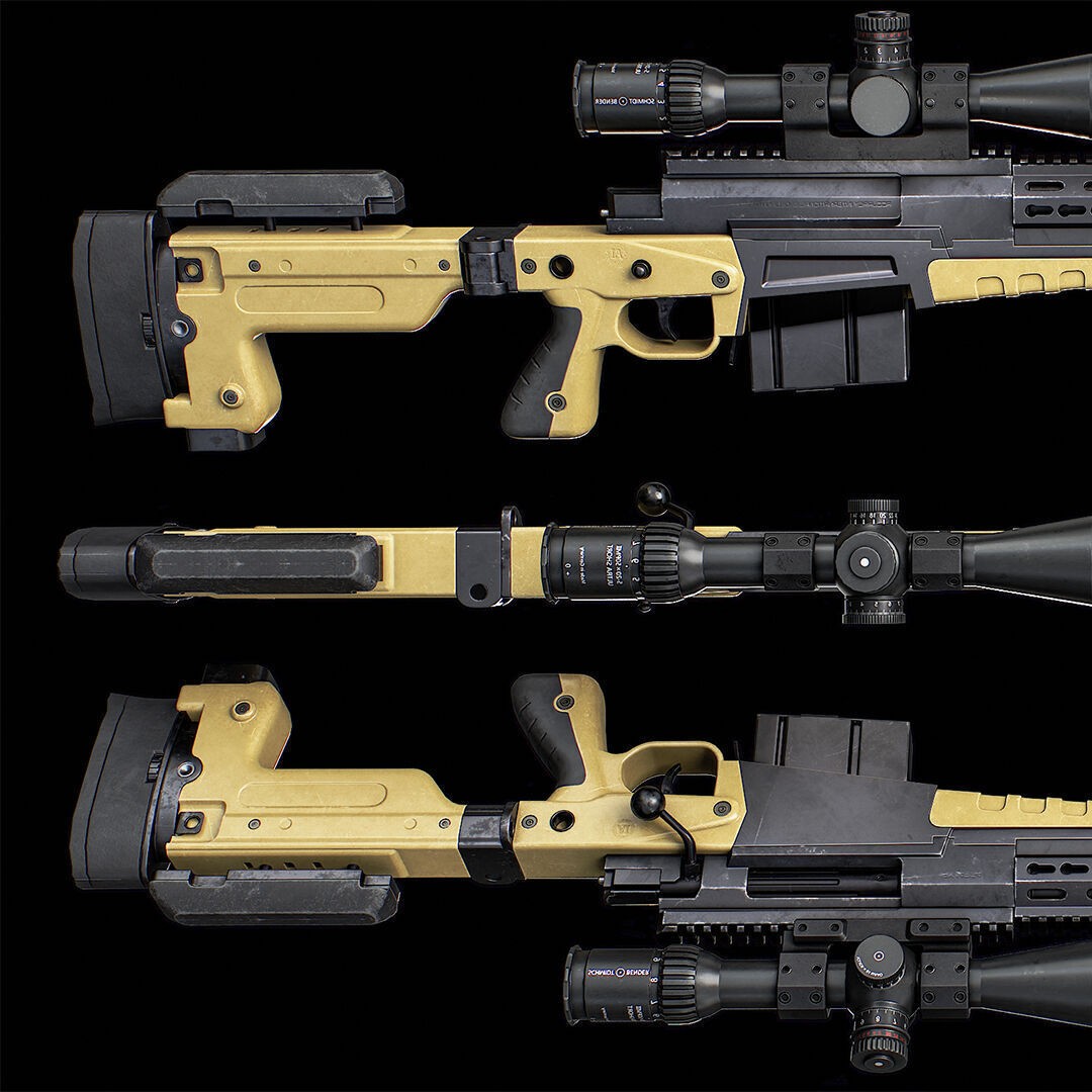 Ax 388 Sniper Rifle 3D Model – Low Poly Game-Ready Asset, FBX, OBJ, Blender - View 11