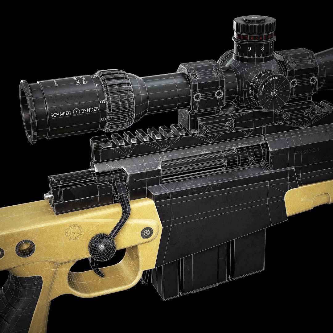 Ax 388 Sniper Rifle 3D Model – Low Poly Game-Ready Asset, FBX, OBJ, Blender - View 15
