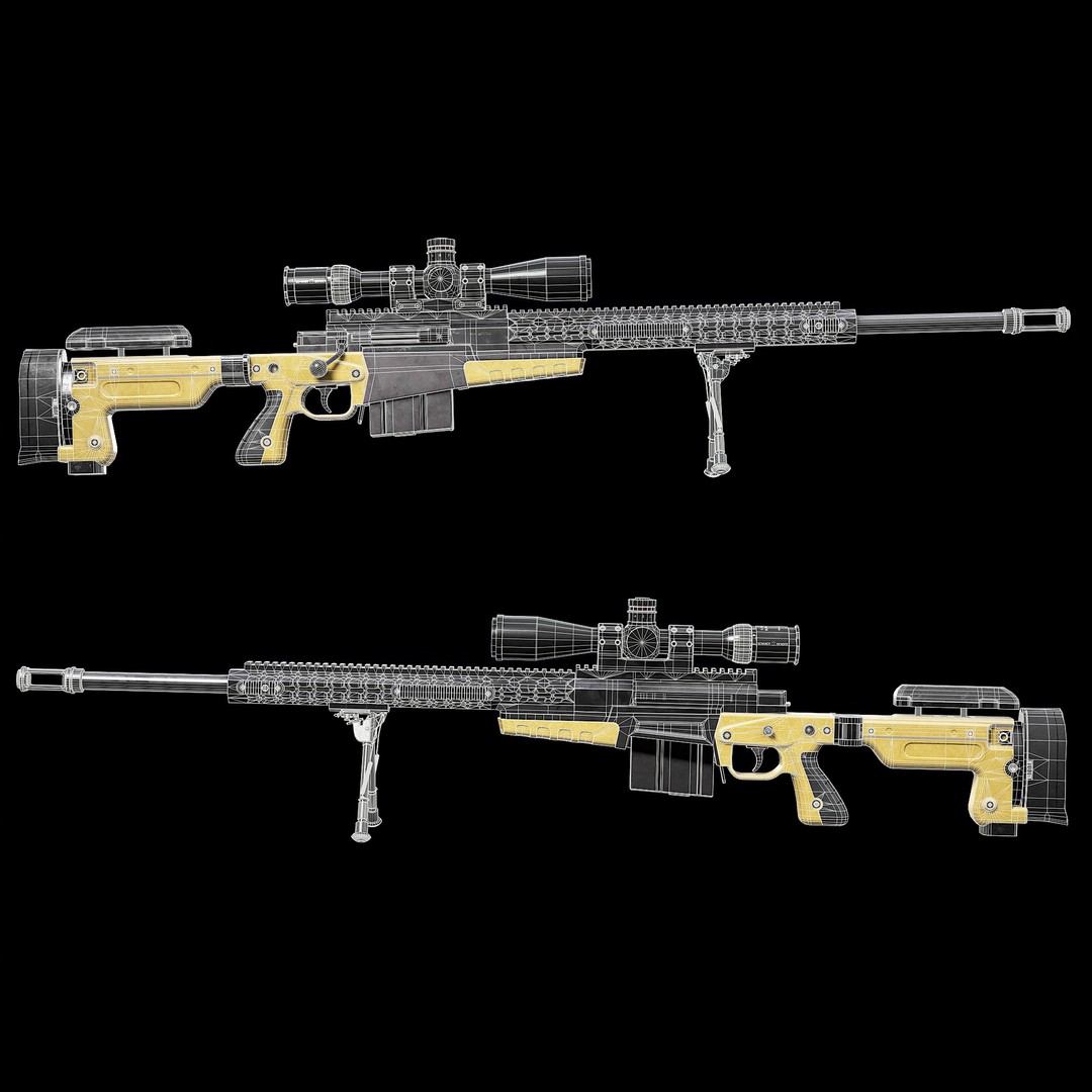 Ax 388 Sniper Rifle 3D Model – Low Poly Game-Ready Asset, FBX, OBJ, Blender - View 16