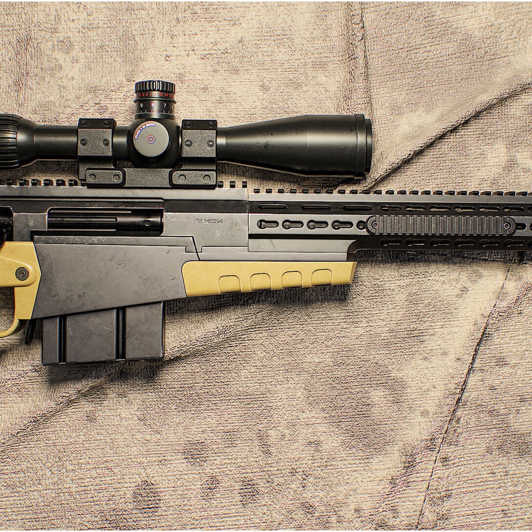 Ax 388 Sniper Rifle 3D Model – Low Poly Game-Ready Asset, FBX, OBJ, Blender - View 4