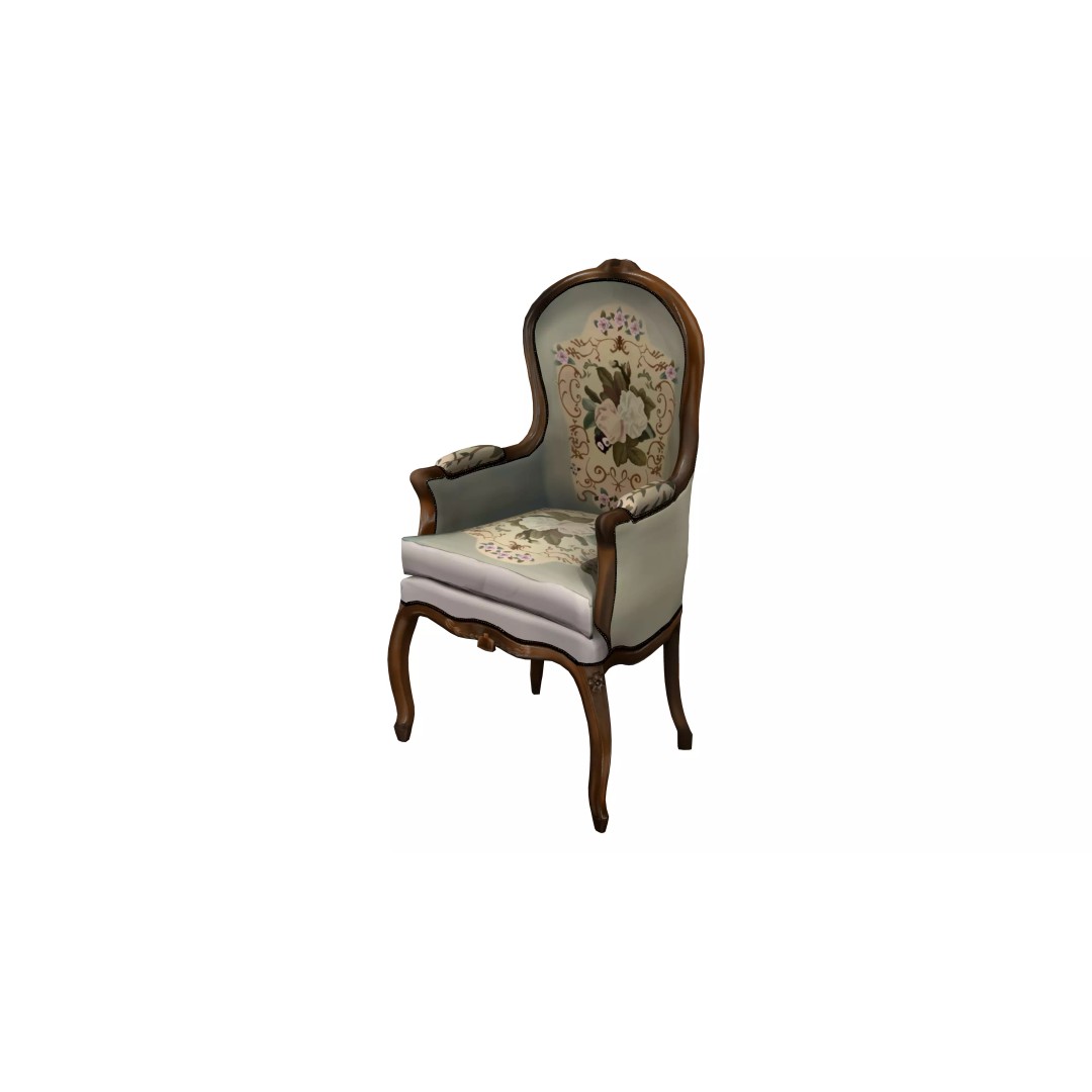 Bergere Antique Chair 3D Model – Low Poly Game Asset, FBX - View 2
